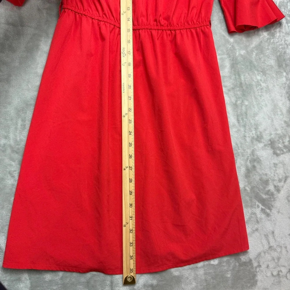 DejaVu‎ Red Crochet Neck Ruffle Bell Sleeve Mini Dress Womens Medium